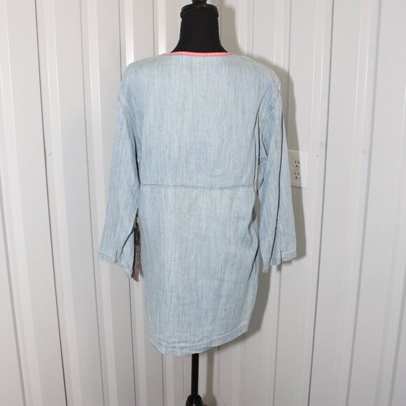 Double D Ranch Womens Embroidered Tunic Tencel Linen Size Small 3/4 Sleeve VNeck - Picture 2 of 8
